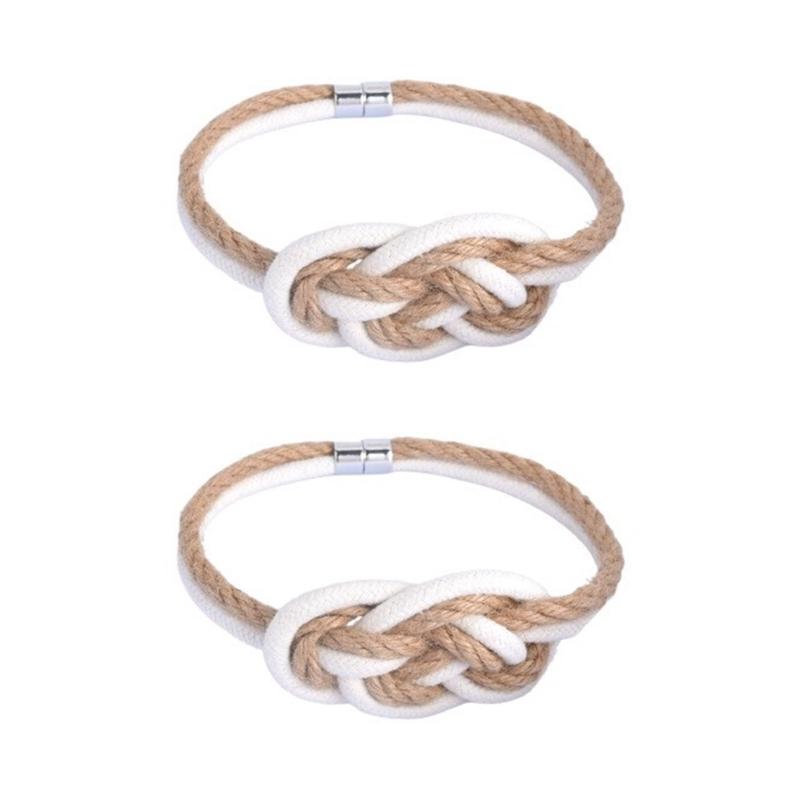 Magnetic Hemps Curtain Tiebacks,Decorative Drapery Holdbacks Bohemians Styles Woven Curtain Tie Back with Exquisite Knot