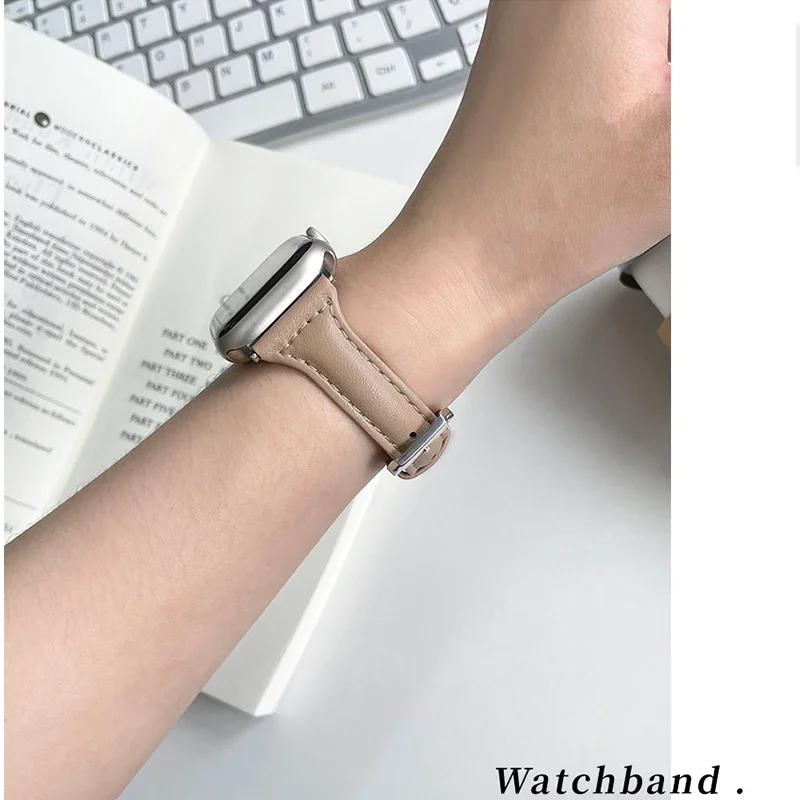 Slim Leather Band for Apple Watch Straps Series 10 9 7 8 41mm 45mm 46mm 38mm 42mm Wrist Bracelet SE 6 5 4 3 40mm/44mm Ultra 49mm