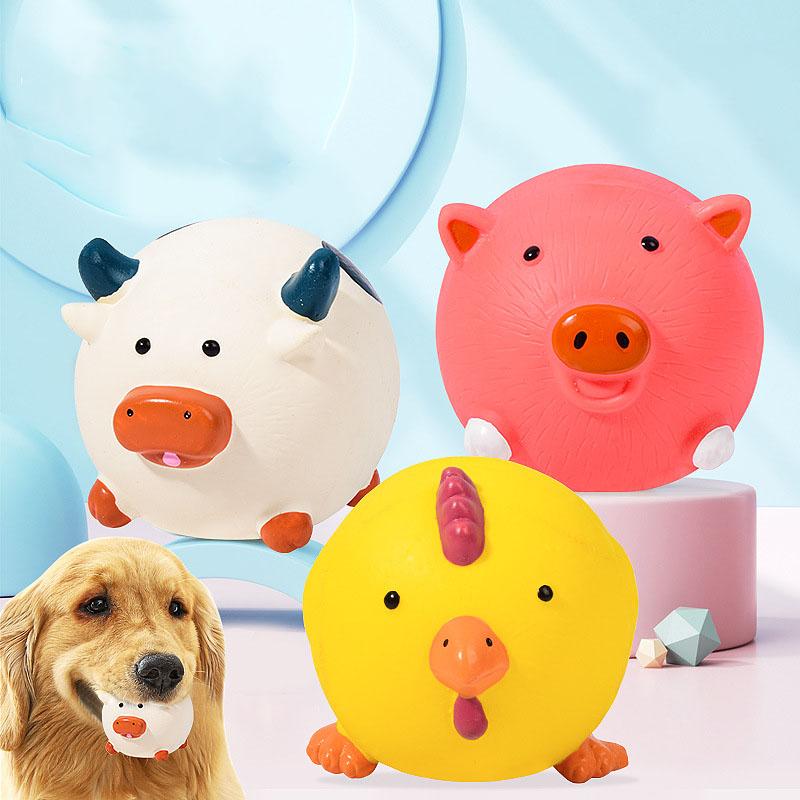 Squeaky Round Pet Toys - Pig & Chicken Head Shapes, Chew Toys for Puppies, Teeth Cleaning & Grinding, Durable Dog Play Toys,