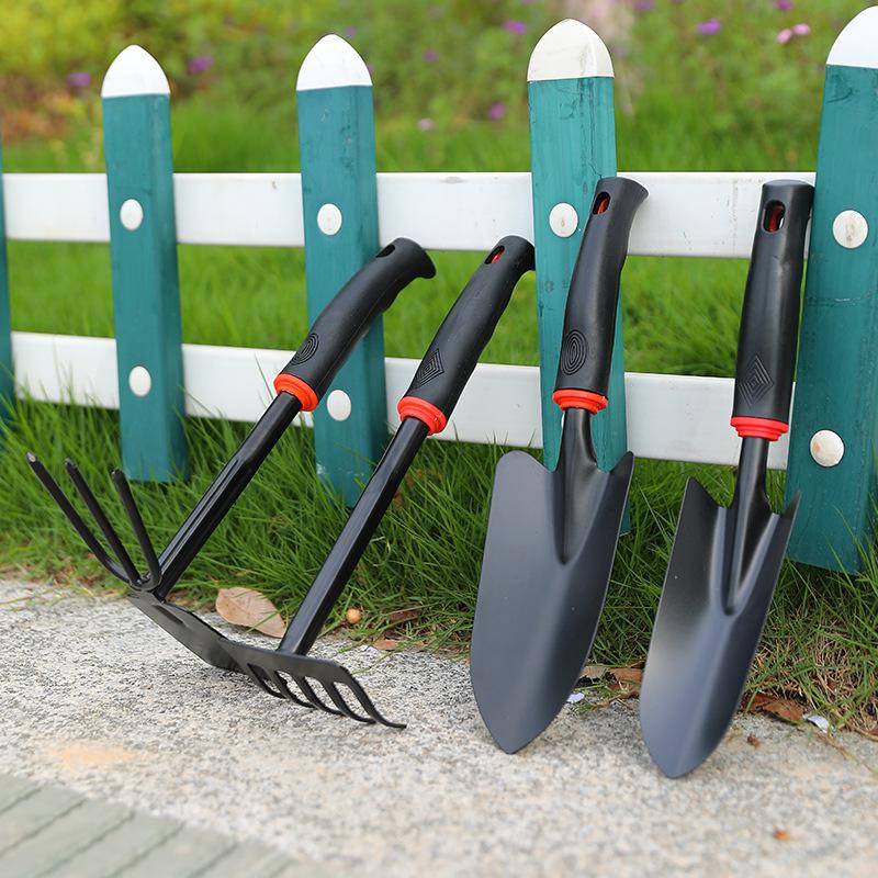 Three-Piece Gardening Tool Set: Small Shovel, Rake, and Hoe for Planting, Weeding, and Clamming