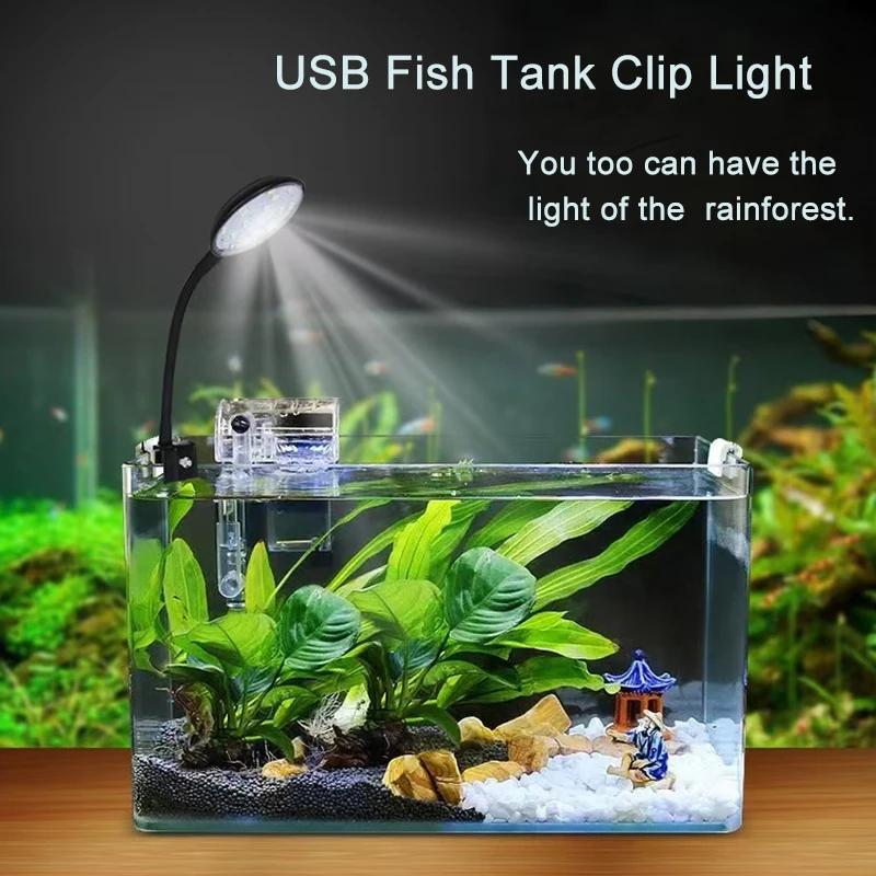 USB Aquarium LED Clip-On Fischbehälterleuchte Klein Vollspektrum 360° Drehung Helligkeit 10-stufige Einstellung Pflanzenwachstumslicht