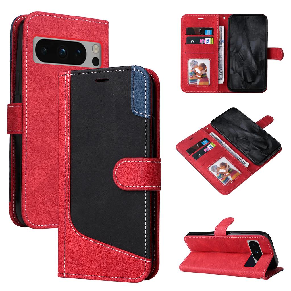For Google Pixel 6,Pixel 6 Pro,Pixel 5A 5G,Pixel 7,Pixel 8...Three Color Patchwork Style Splicing Design PU Leather Flip Stand Wallet Phone Bag Case