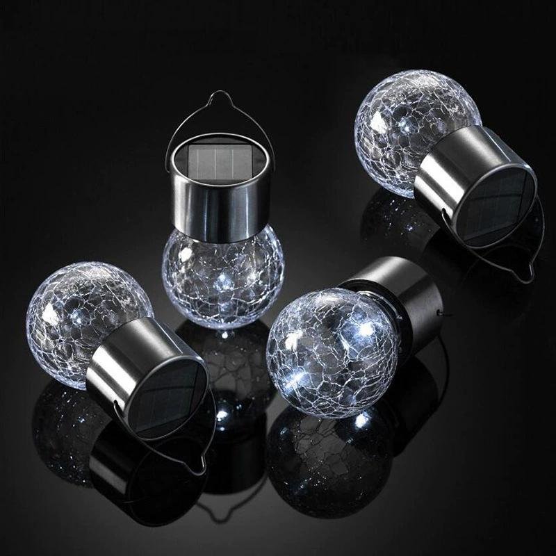 Solar-powered Pendant Lamp, Outdoor Waterproof LED Glass Cracked Ball Small Hanging Light, for Garden, Lawn, Courtyard Decoration.