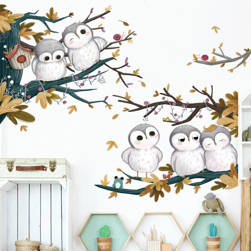 New 30*90*2Pcs Cartoon Cute Animal Owl Waterproof Decals Kindergarten Classroom Children's Room Decoration Wall Stickers