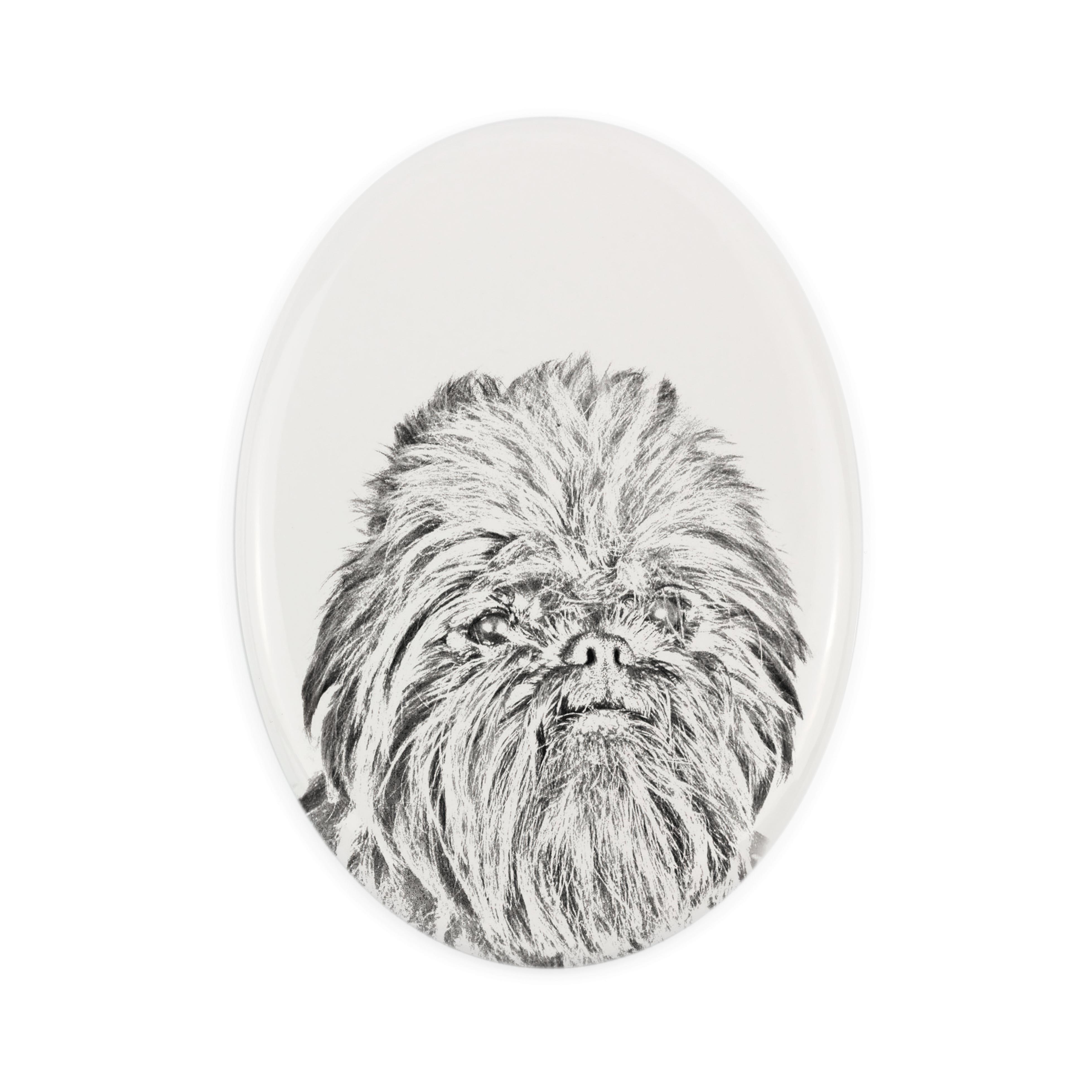 

Affenpinscher, Affen, Affie - commemorative plaque with a photo of a dog, tombstone with a print, personalized oval plaque from the Art-Dog brand білий