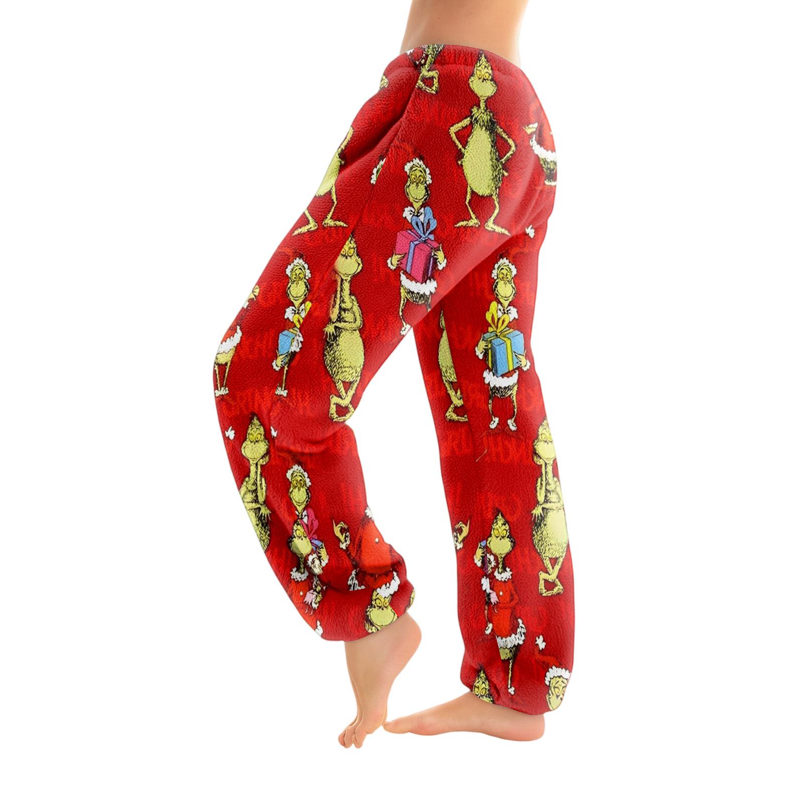 

Женские брюки с рождественским принтом, манжетами на кулиске, повседневные брюки и пижама L красный