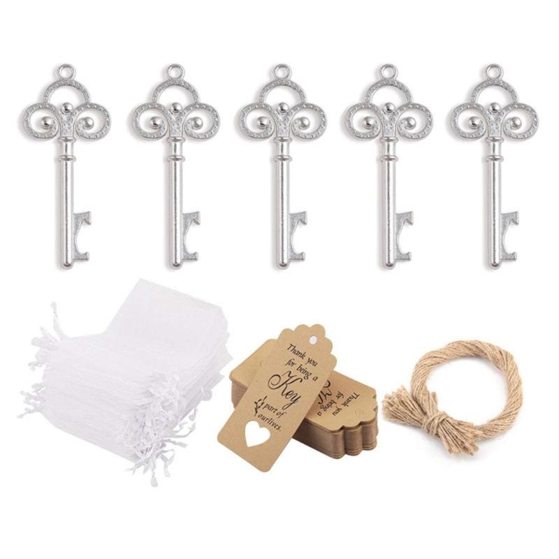 Set da 50 Pezzi Regalo Matrimonio Apribottiglie Chiave Vintage Scatoline Portaconfetti Biglietto di Ringraziamento per gli Ospiti Decorazione Festa di Matrimonio Artigianato Fai da Te