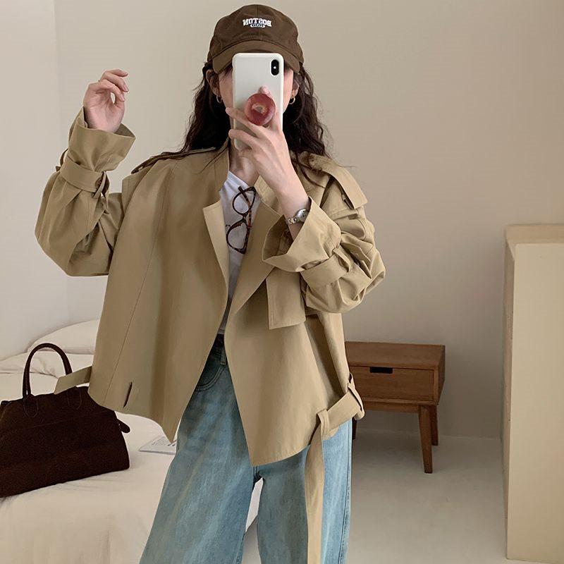 Women's Korean-Style Casual Loose Petite Trench Coat - Versatile Short Jacket for Spring & Autumn 2024