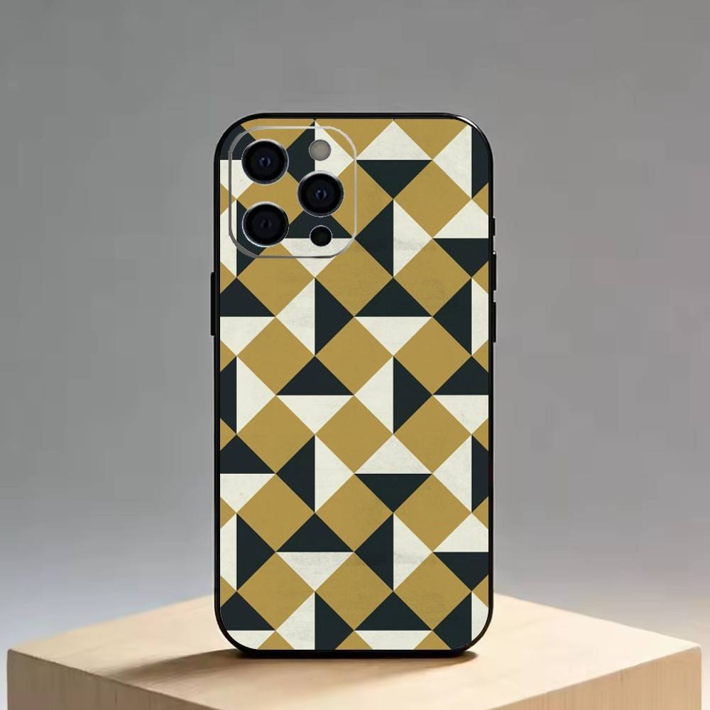Vintage Geometric Block Phone Case For iPhone 17,16,15,14,13,12,11 Plus,Pro Max,XS,Soft Silicone Black Cover