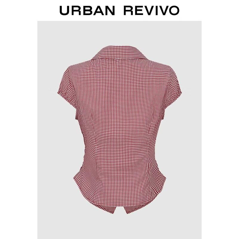 

UR 2026 Summer Plaid Pleated Open-Front Shirt L