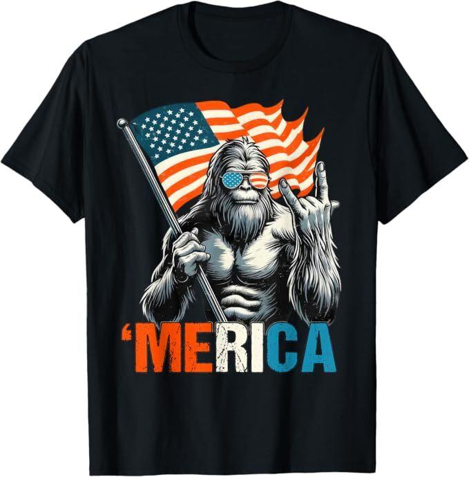 

Bigfoot Merica Rock American Flag Patriotic 4th Of July T-Shirt 4XL