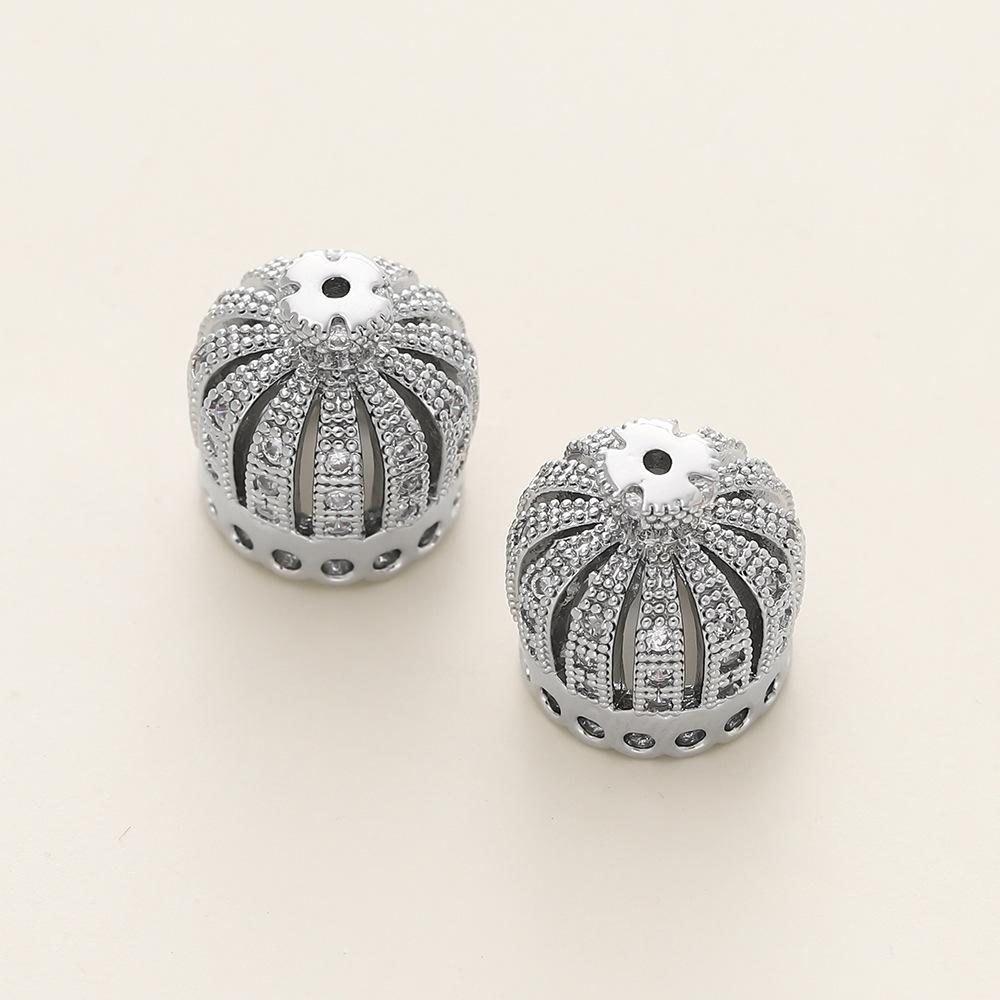 Copper Inlaid Zirconium Crown Fringed Cap, Hollow Pierced Bead Diy Bracelet Necklace Accessories