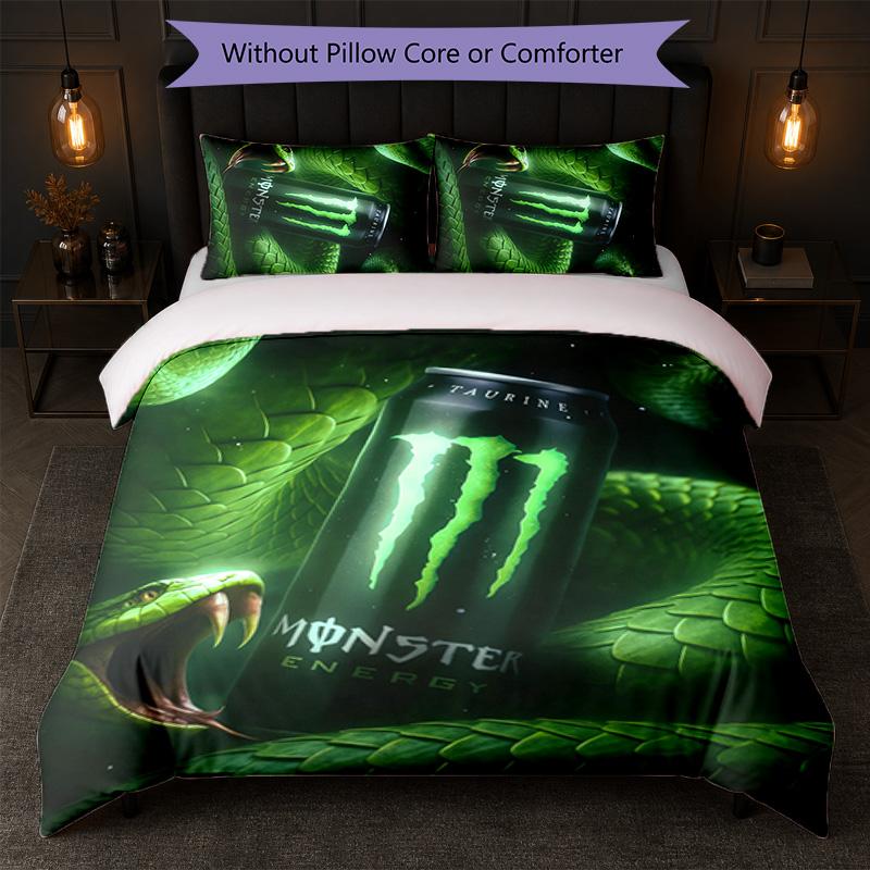 Monster Energy Print 3-delige Dekbedovertrekset 1 Dekbedovertrek en 2 Kussenslopen Zacht Beddengoed Voor Huishoudelijke Slaapkamer