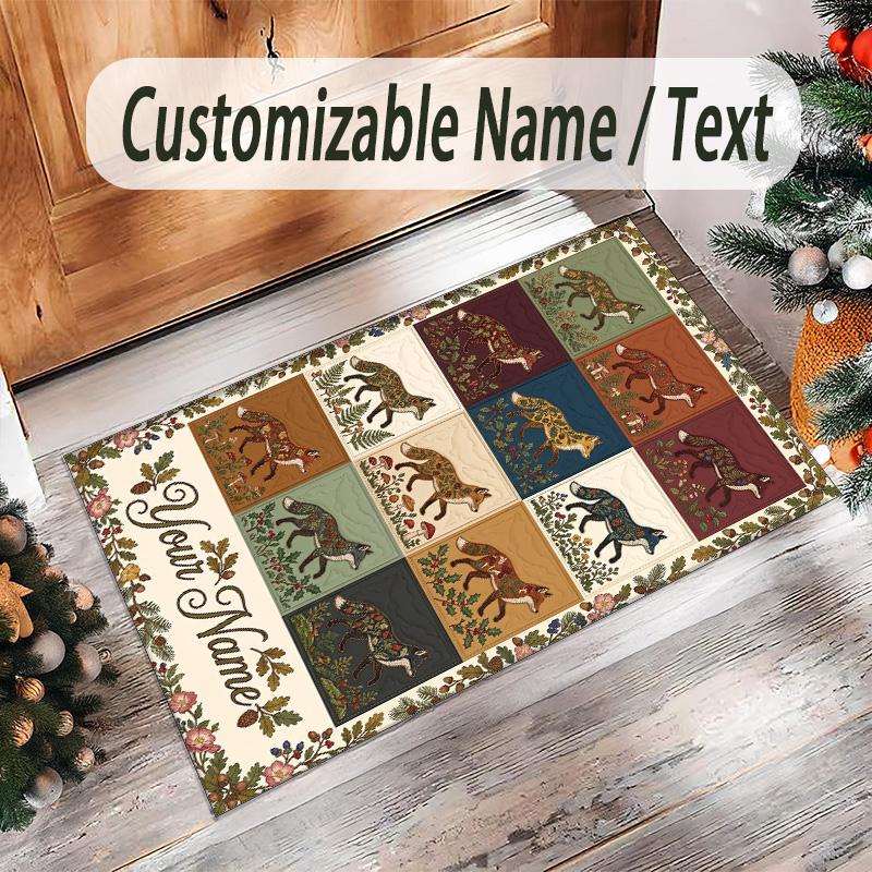 Fox Theme Crystal Velvet Floor Rug Personalized Custom Name Text Warm Carpet Home Decoration