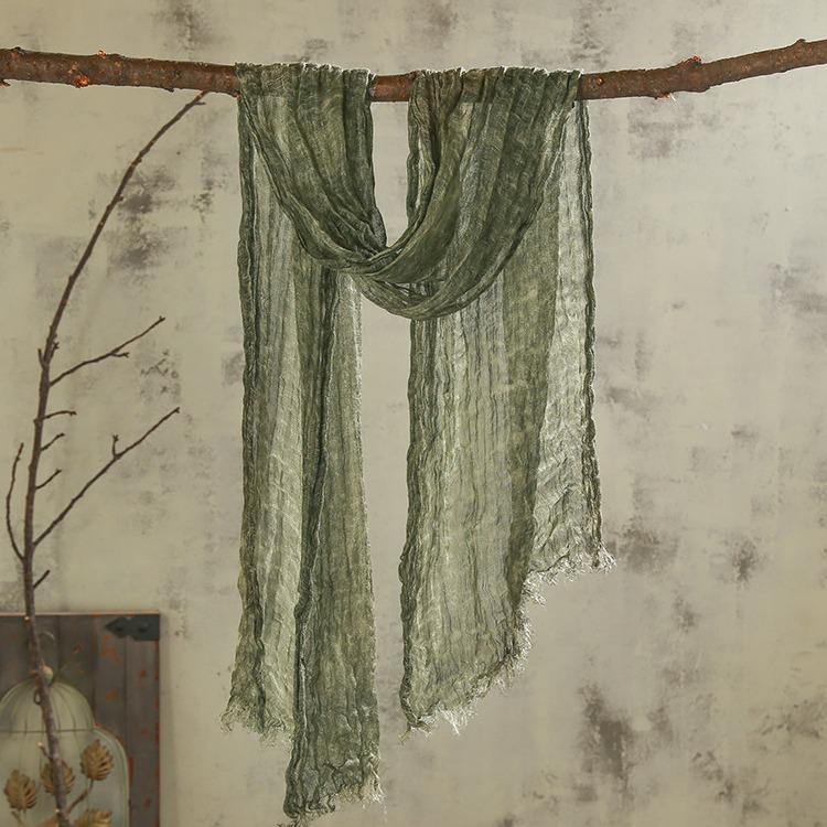 Japanese Linen Monochrome Natural Texture Pleated Scarf, Retro Linen Literary Scarf, Thin Men'S Autumn And Winter