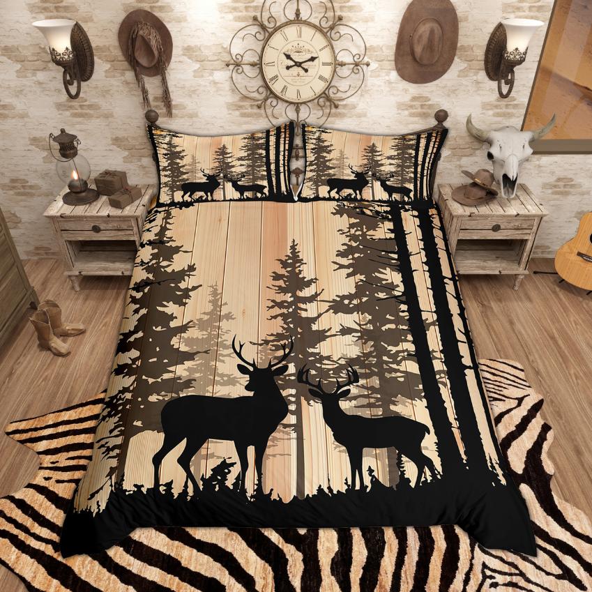

Homewish Rustic Farmhouse Duvet Cover Set Bear Moose Deer Bedding Set Retro Lodge Cabin Quilt Cover Set EU Single(135*200cm)3pcs