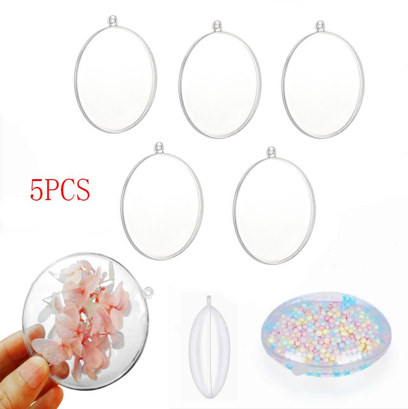 

5Pcs Oblate Clear Plastic Ornament 3.5 Inch Christmas Fillable Hanging Flat Balls Bauble DIY Craft Xmas Celebration Decor
