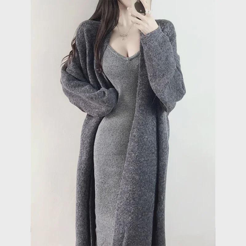 2023 Early Autumn Women's Slimming Cardigan and Suspender Dress Set