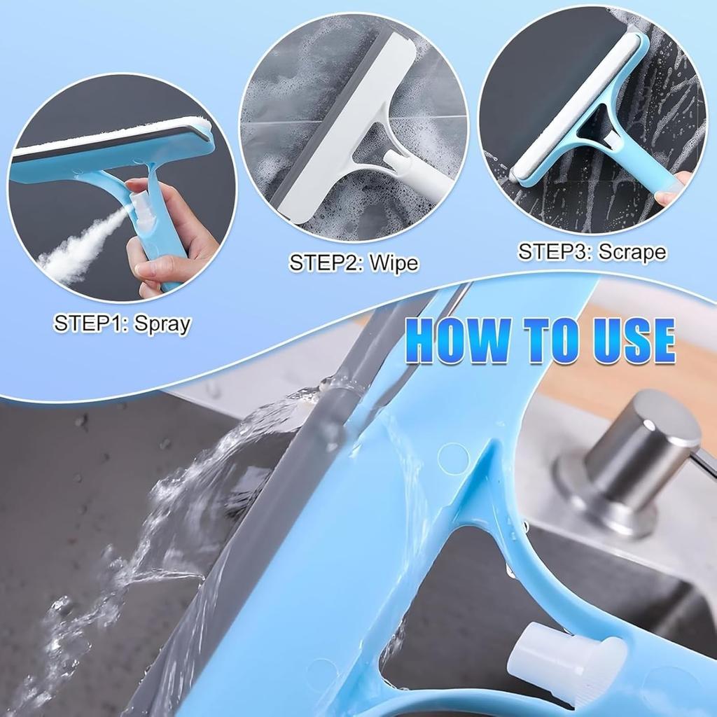 3 in1 Spray Squeegee,3in1 Window Squeegee Cleaner with Sprayer for Windows,Walls,Car Windshields, Kitchens, All Purpose Window Cleaner Tool White+Blue