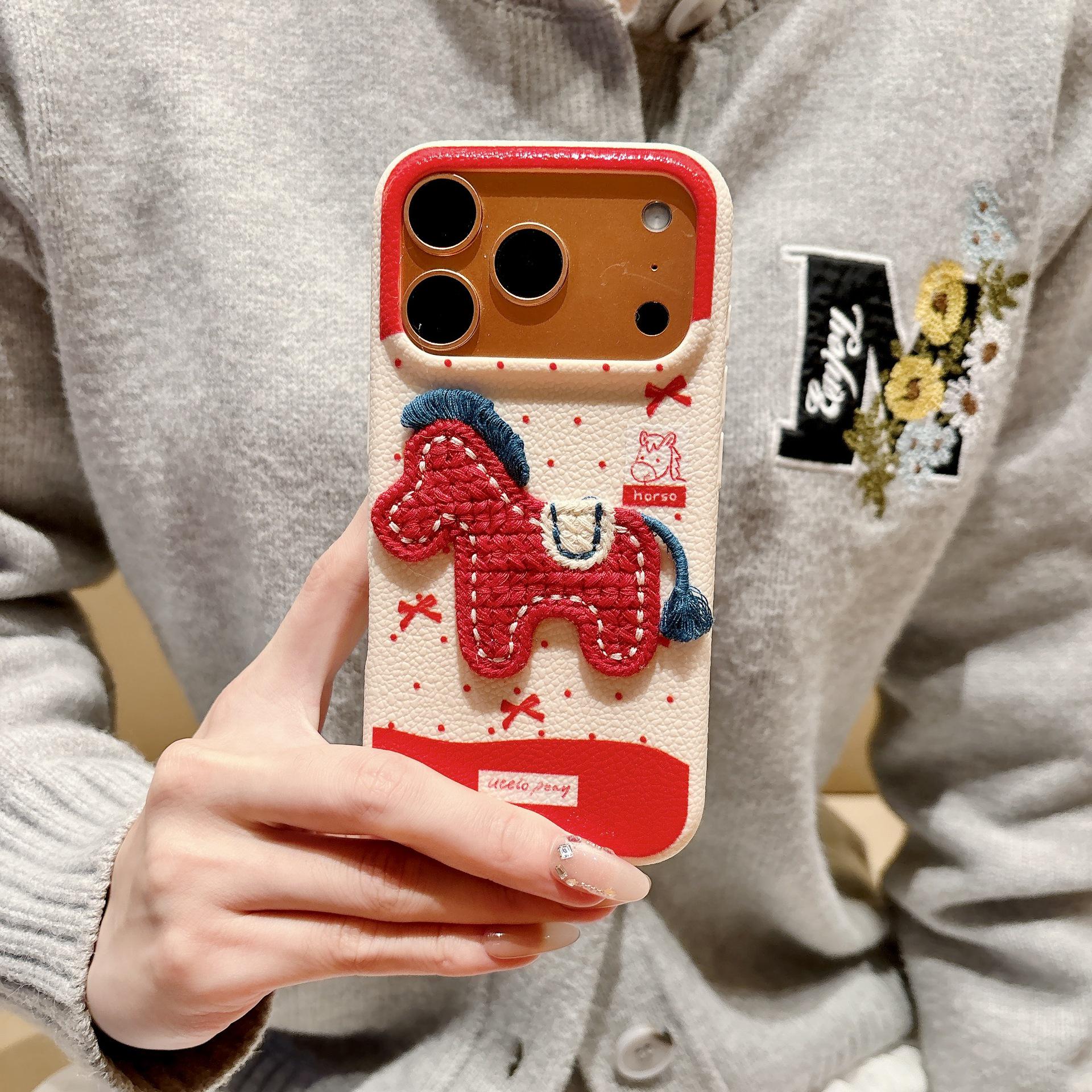 

Embroidered Horse Faux Leather Phone Case for iPhone 17 Pro Max/16 (Year of the Horse) 17promax