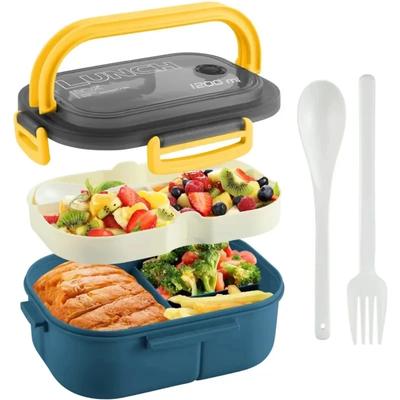 1 Stück Tragbare Versiegelte Lunchbox 2 Schichten Netz Kinder Auslaufsichere Bento Snackbox mit Besteck Mikrowellengeeigneter Lebensmittelbehälter