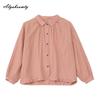 2026 Plus Sie Spring Autumn Women Casual Loose Basic Blouse Turn-Down Collar Blue Cotton Shirt Long Sleeve Baggy Comfortable Ladies' Blouse