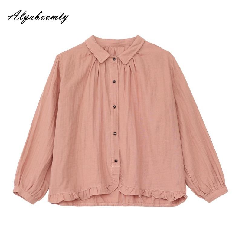 2026 Plus Sie Spring Autumn Women Casual Loose Basic Blouse Turn-Down Collar Blue Cotton Shirt Long Sleeve Baggy Comfortable Ladies' Blouse