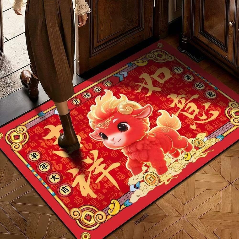 60*40cm Festive Decoration Door Mat Cartoon Front Door Decorative Carpet New Year Red Floor Mat