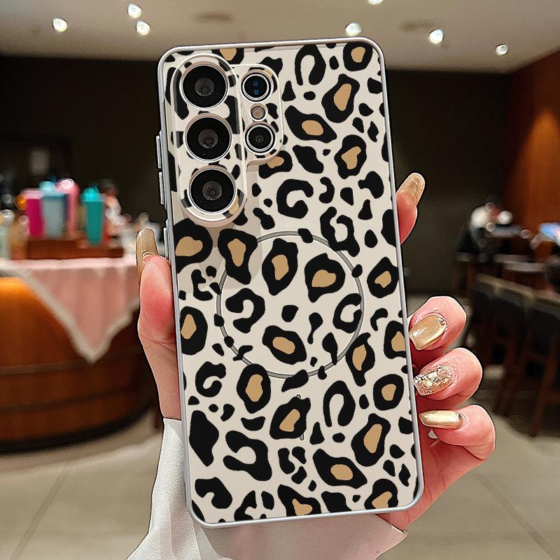 

Магнитный Чехол Для Magsafe Для Samsung Galaxy S26 Ultra S25 Edge S24 Plus S23 FE S22 A54 A55 A56 5G Желтый Леопардовый Принт Матовый Чехол Samsung S23 Ultra серый