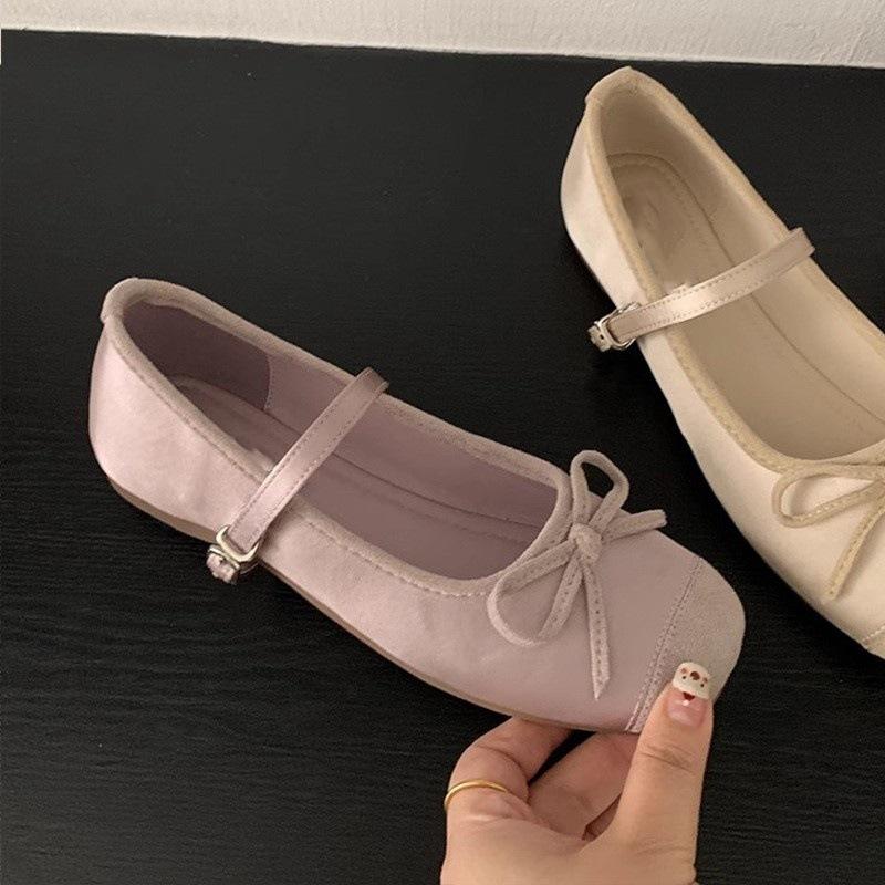 French Gentle Bow Mary Jane Shoes Women's Shoes Inner Height Increase Early Spring New Ballet Shoes with Skirt Single Shoes