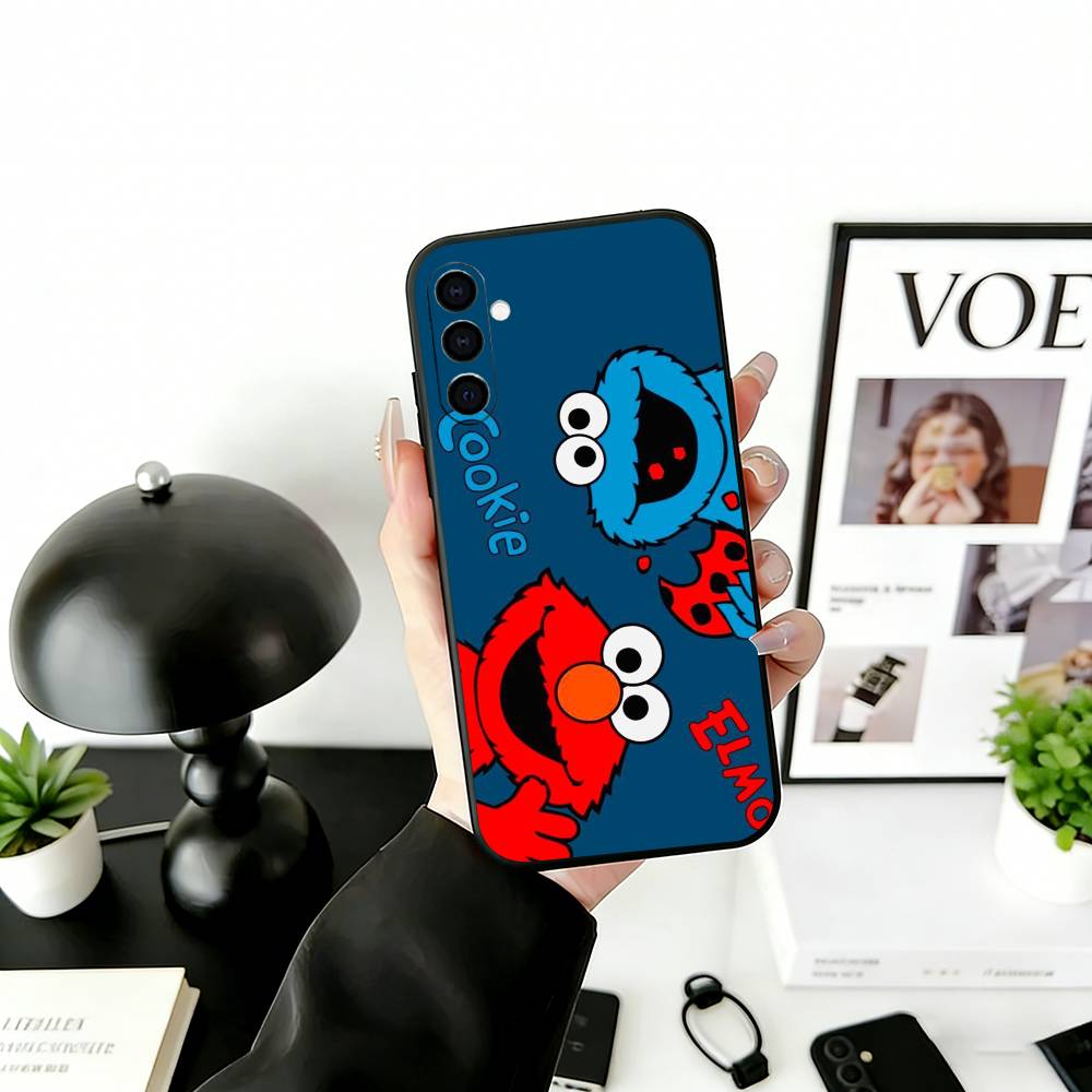 

Cut Cartoon C-Cookies Monster Phone Case Black Silicone Soft For Samsung Galaxy A73,A72,A71,A70,A53,A52,A51 Samsung a21