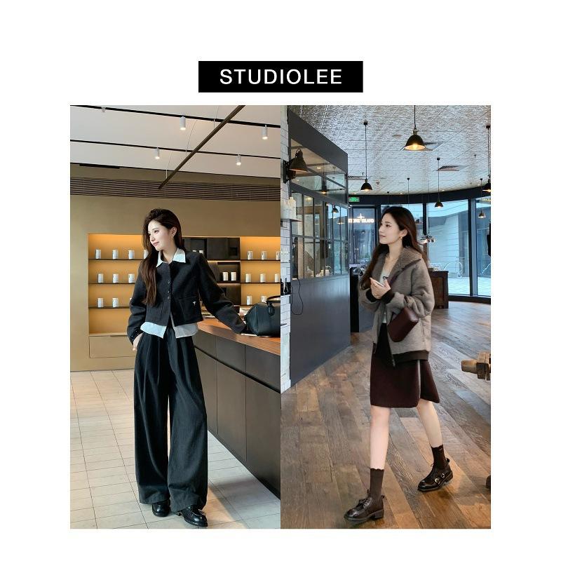 Cowhide Version~ Grape Ma with the Same Height Increase of 5cm Washed Horse Leather British Style Loafer Shoe Head Double Buckle Belt Small Leather