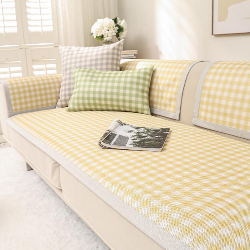 

Летняя подушка для дивана, чехол для дивана, летняя ковриковая подушка, мытая ледяная шелковая нескользящая простая клетчатая универсальная диванная подушка 70*50