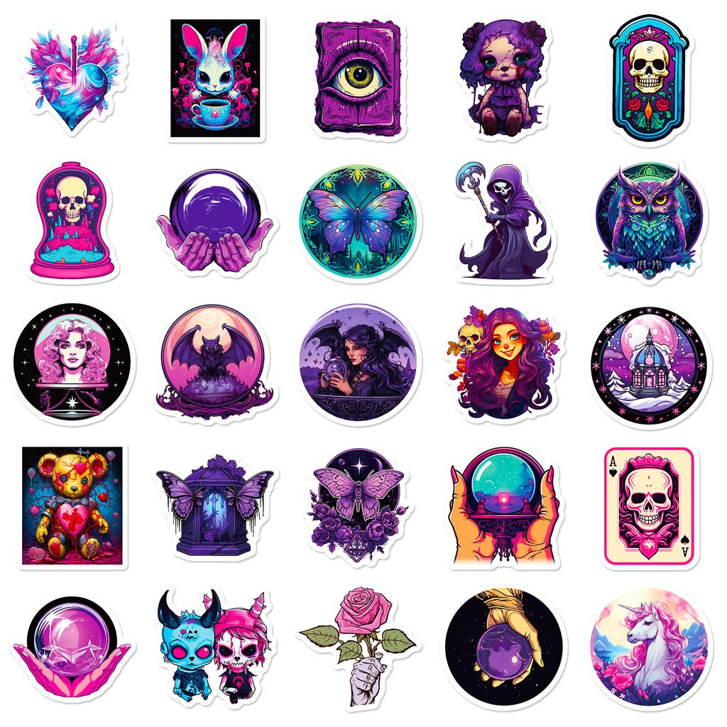 50 Stickers Purple Dark Goth Style Personalized Diy Decorative Stickers Repeatedly Stick Waterproof Stickers