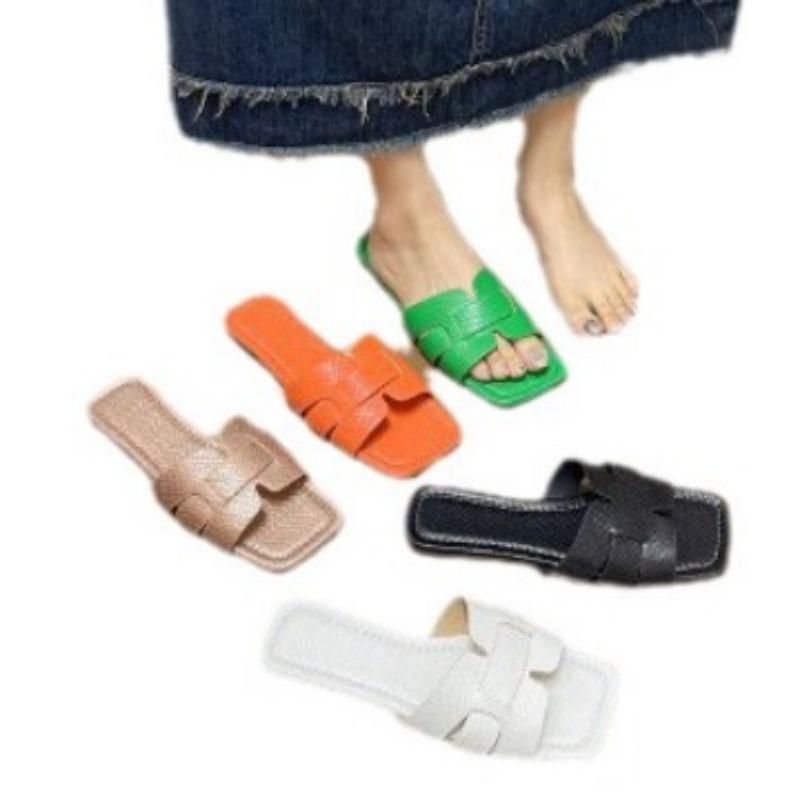 New women's slippers large size 43 square head flat bottom casual beach women's sandals slippe