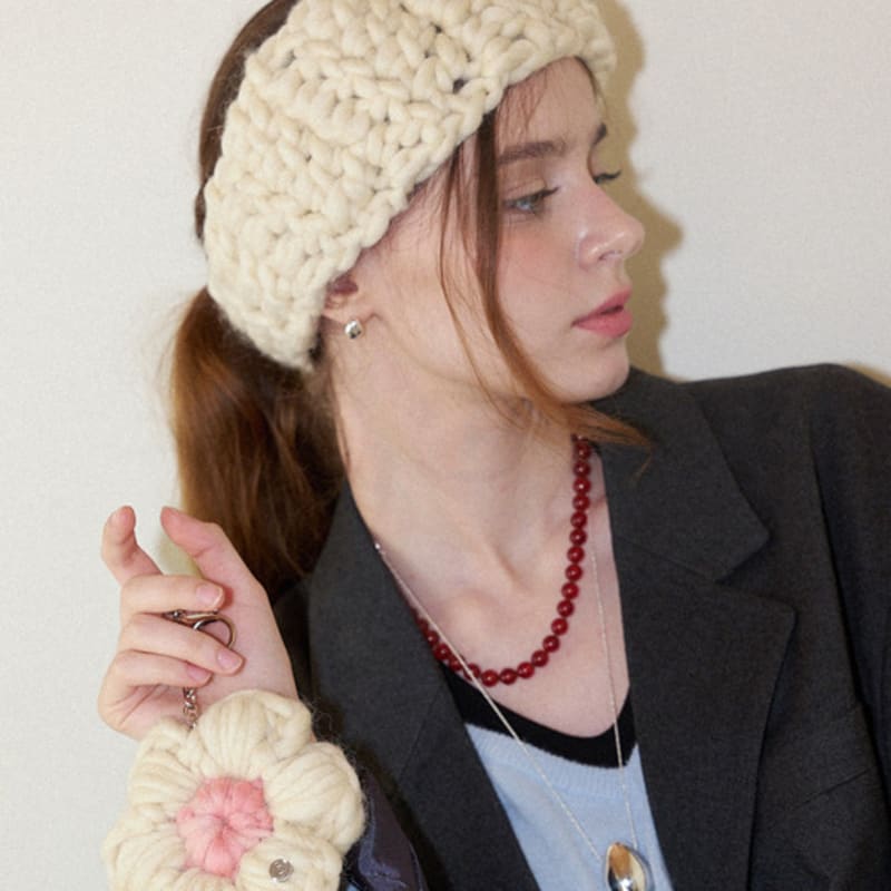 Slowslowly Wool 100% Handmade Crochet Hairband _ Cream