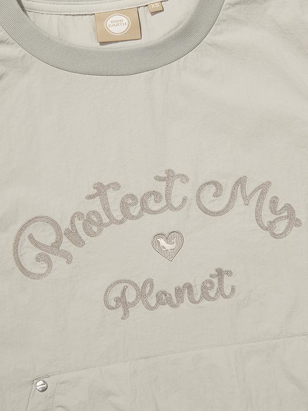 BBC EARTH W Chain Embroidery Woven Round T-Shirt_Light Olive