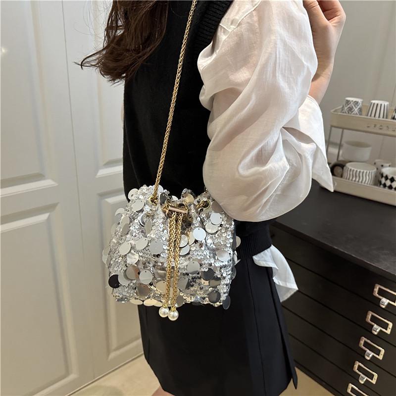 Design Fashion Sequins Women Single Shoulder Chain Bucket Bag Tassel With
