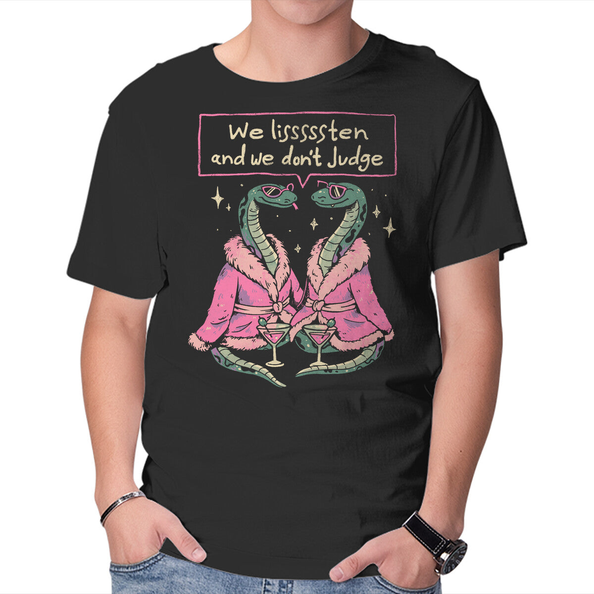 Unisex Crew Neck T-Shirt We Listen And We Don t Judge Graphic Short Sleeve Casual Tee L