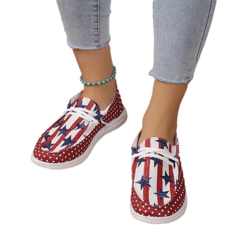 Plus-size Single Shoes Women's 2023 Spring New Star Stripe Low-top Pedaling Women's Shoes