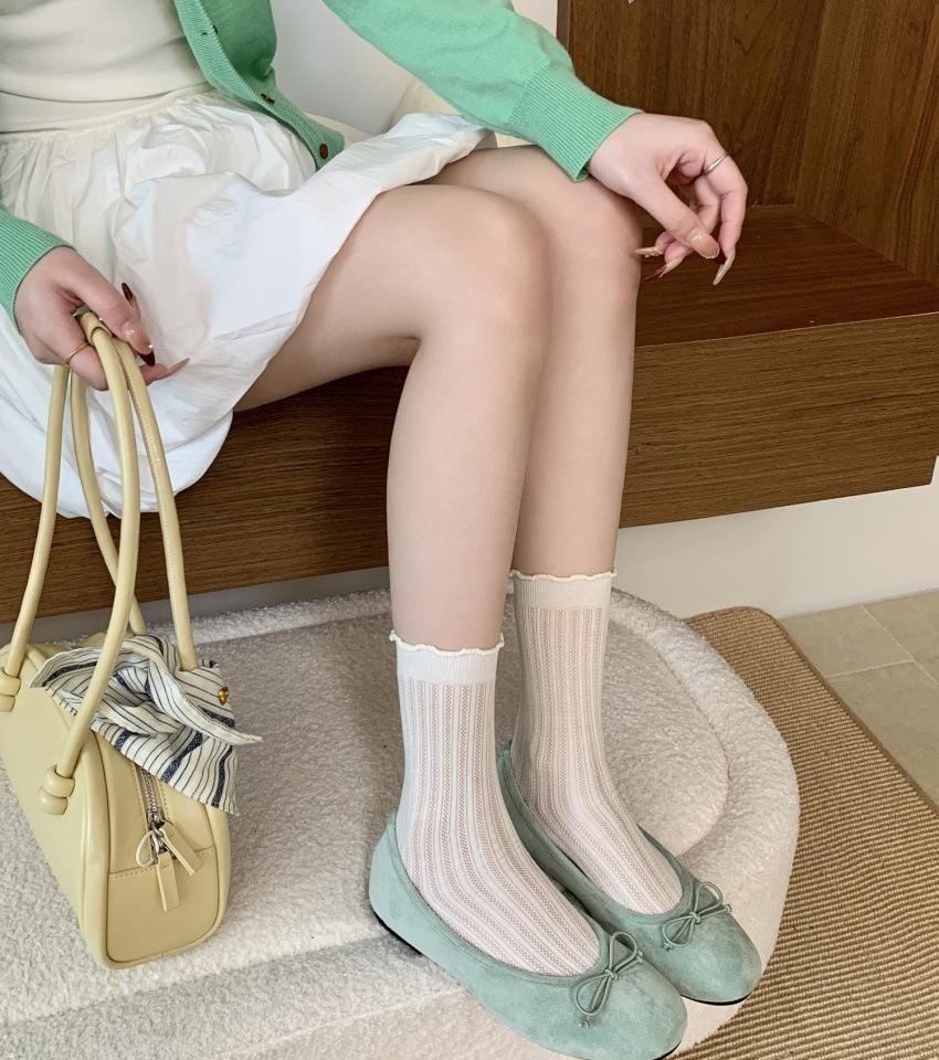 Spring and summer 2025 new bow suede shallow mouth single shoes round head comfortable soft sole not tired feet Doudou women's shoes