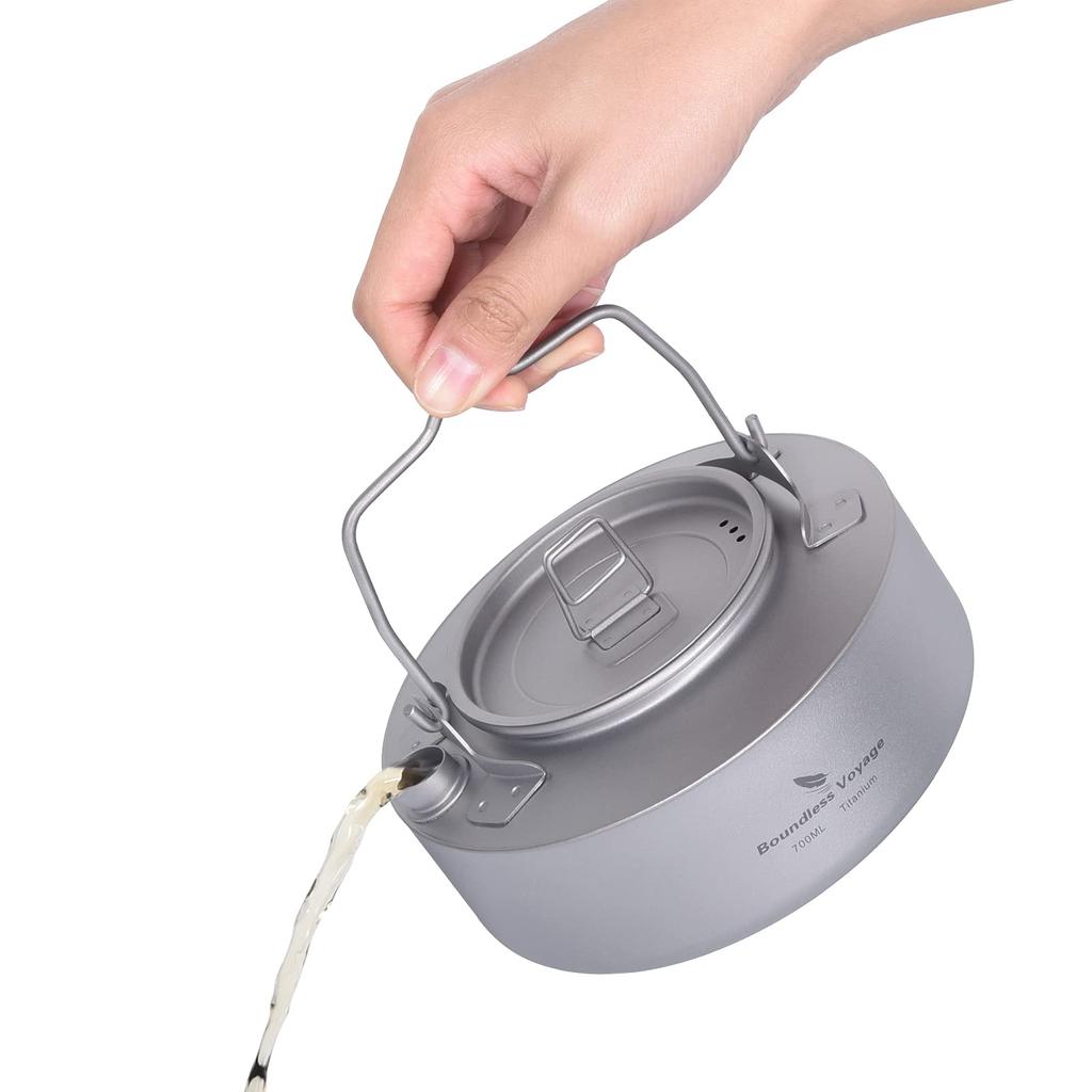 Boundless Voyage Titan-Wasserkocher, Wasserkocher, 700 ml, Teekanne, komplett aus Titan, offenes Feuer kompatibel, Lagerfeuer, Outdoor-Camping-Ausrüstung, Wasserkocher (Single