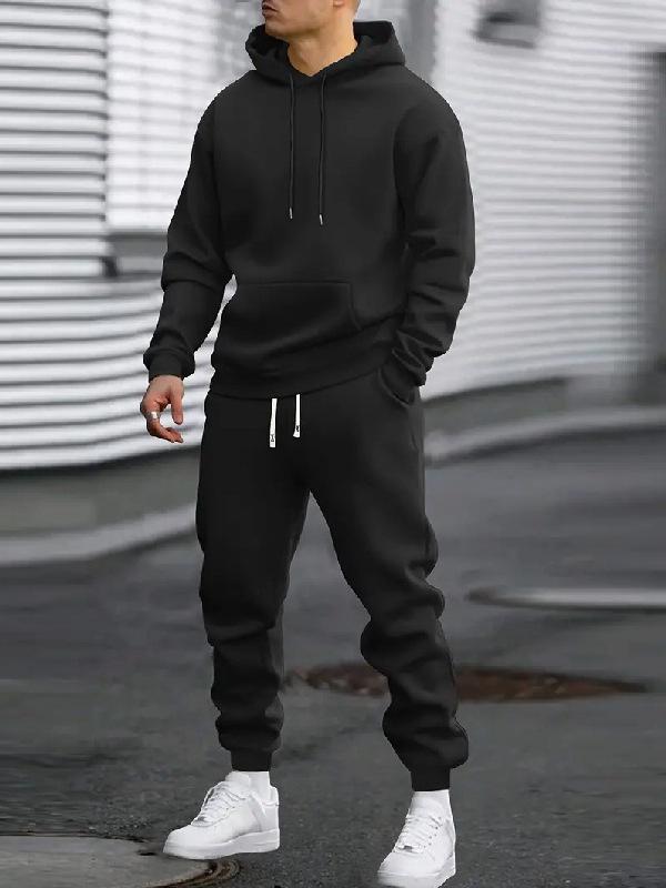 Men's Solid Color Hooded Sweatshirt and Pants Set - 2025 Autumn/Winter Casual Sportswear