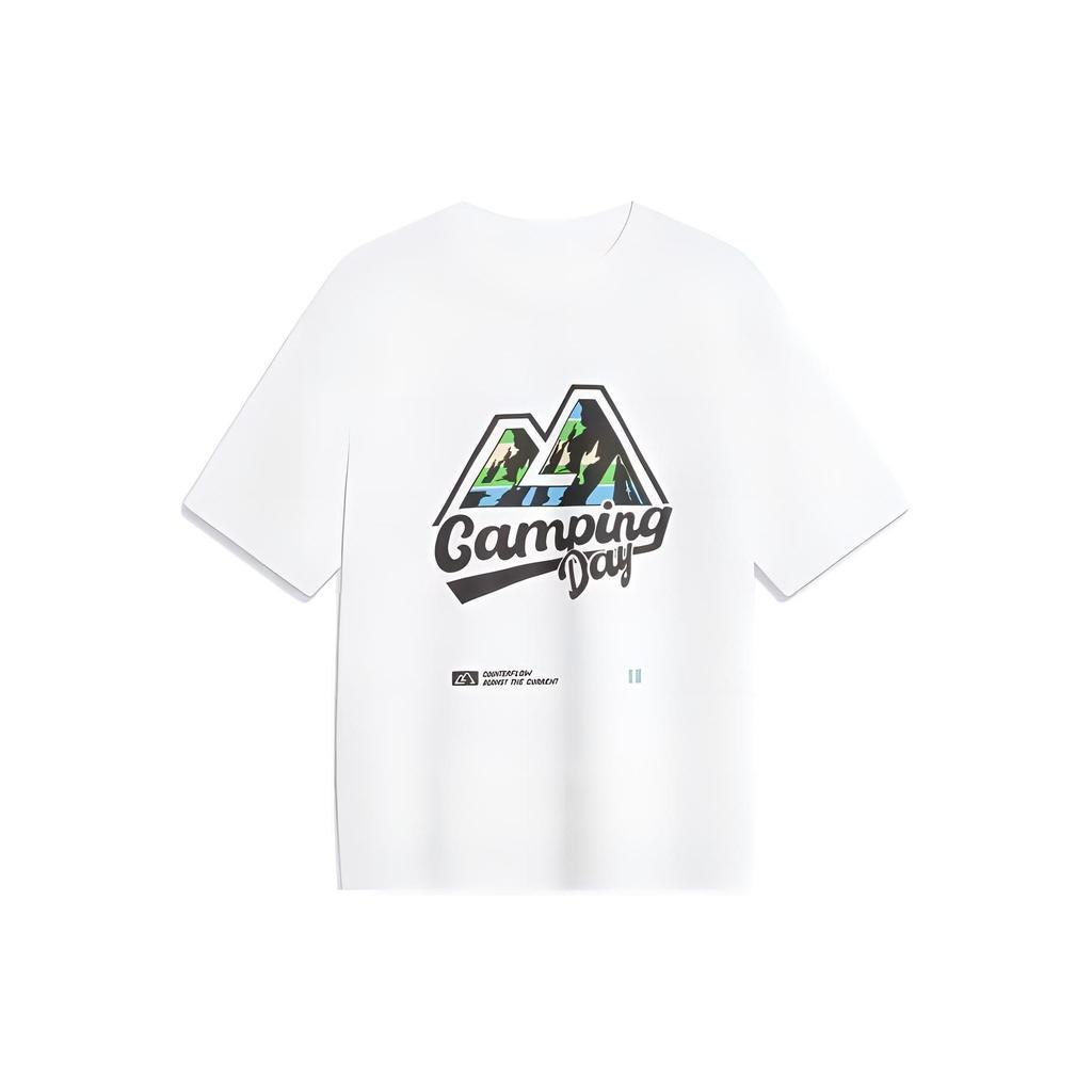 Li Ning CF Adventure Series Wild Fun Letter Mountain Peak Print Round Neck Short Sleeve T-Shirt Unisex Tops Standard-White AHST539-4