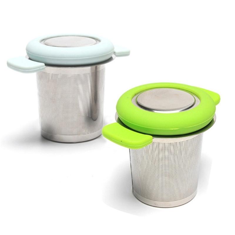 Heat Resistant Teas Strainer with Folding Handle 304 Stainless Steel And Silicone Materials Brewing Basket with Lid