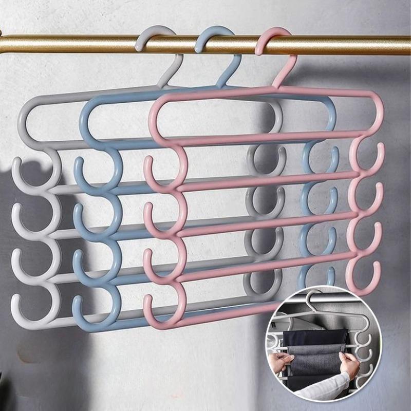 5 Tier Non Slip Multi Layer Clothes Hanger for Wardrobe Organization Space Saving Closet Storage Rack for Pants Ties and Scarves