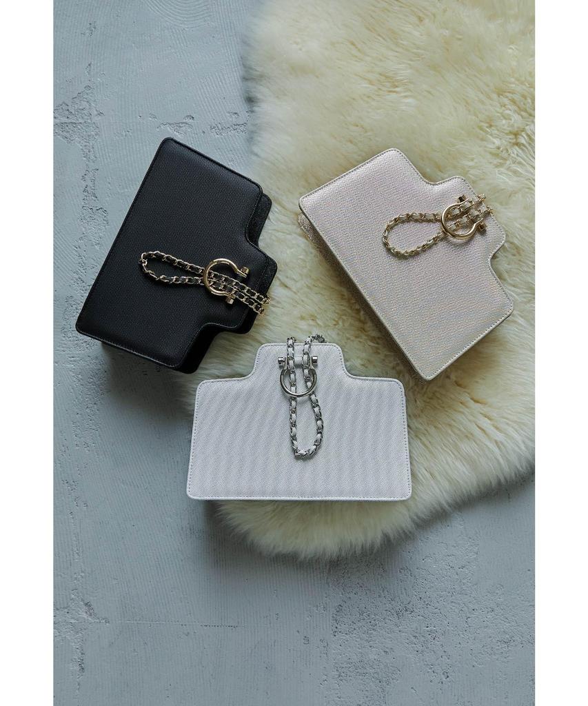 [niana] Eckige Tasche mit Kettenhenkel, Partytasche, Clutch, Handtasche, Grau, F