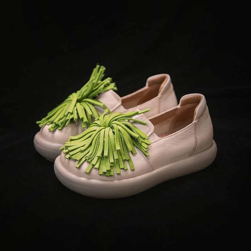 Johnature Genuine Leather Comfortable Ethnic Style Slip-on Shoes Versatile Soft Soled Women's Flat Shoes