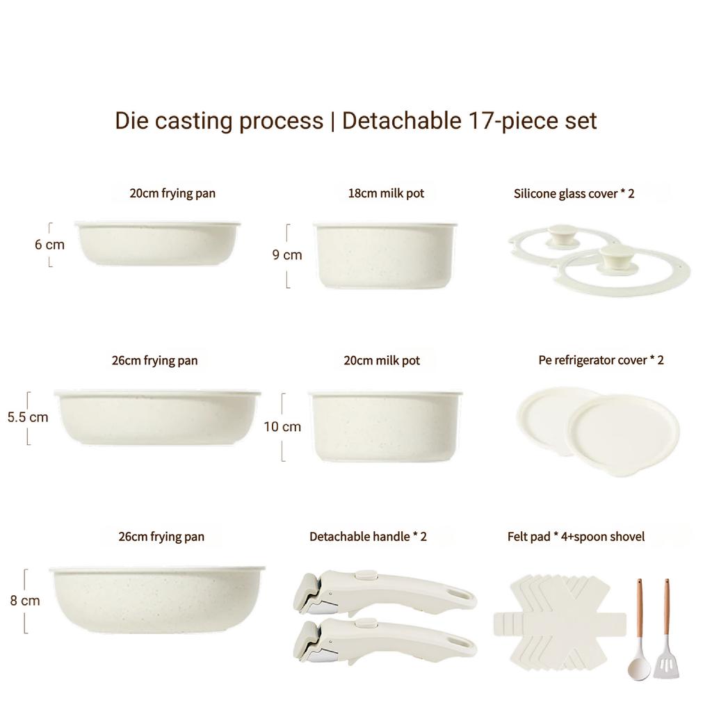 Detachable Handle Cookware Set Granite Coating Nonstick Pots Milk Pan Frying Pan Saucepan Compact Kitchen Set Stackable Storage Induction Stove Pot