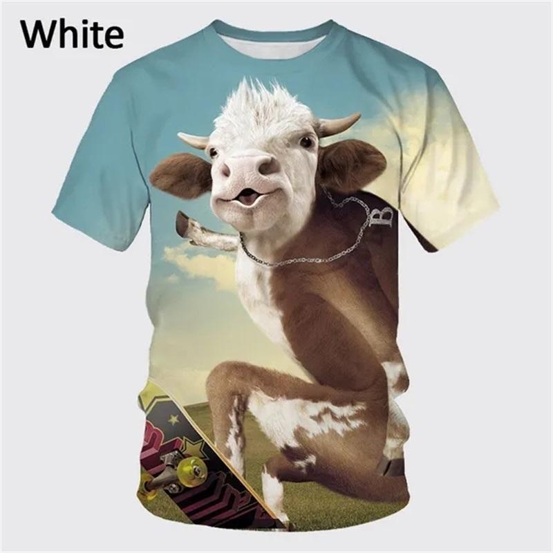 Fun Cartoon Cow Pattern T-Shirt for Men Cute Animal 3D Printed Tees Summer Casual Short Sleeve O-Neck Loose Street T Shirts